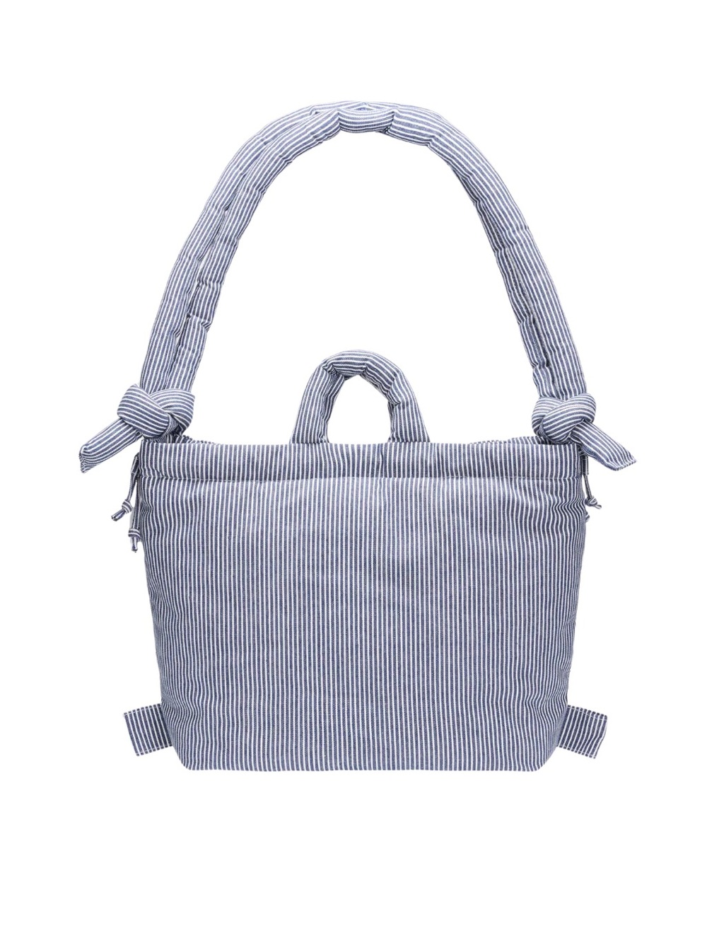 Striped Blue Canvas Tote with Knotted Shoulder Handles Olend Ona